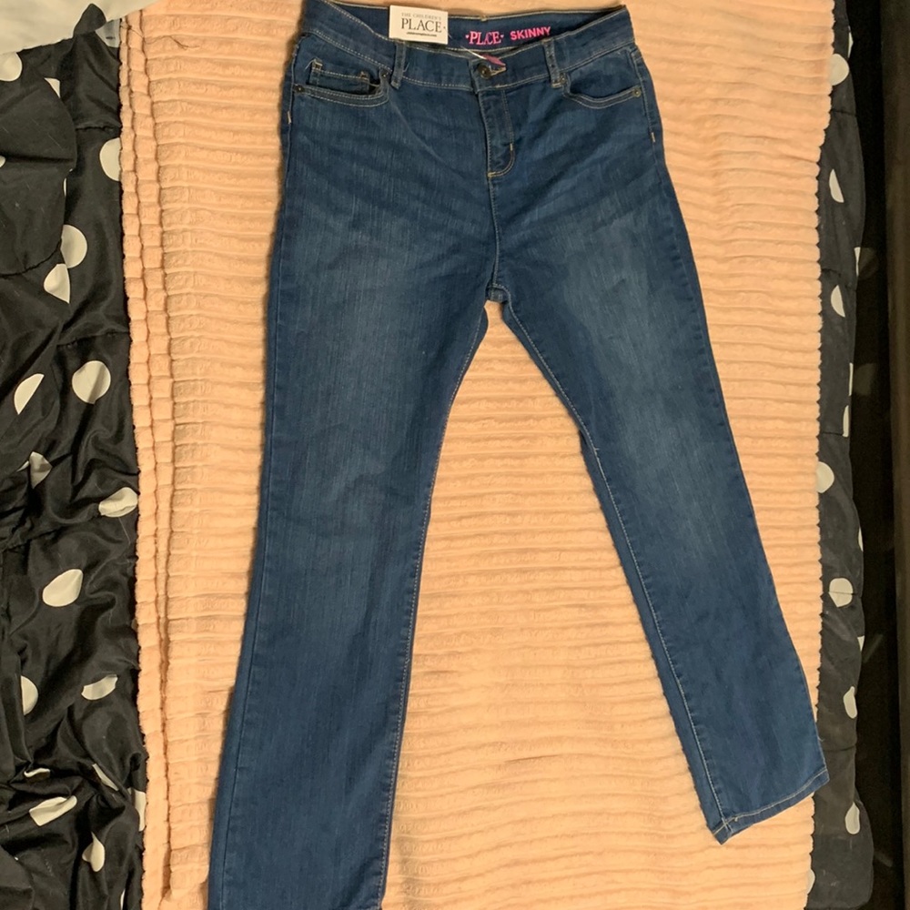 Navy blue kids skinny jeans denim material